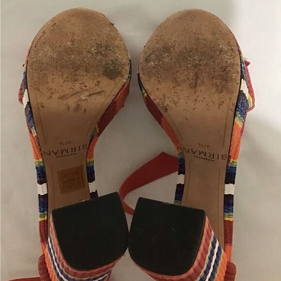 Alexandre Birman Straw Stripe Ankle Tie Chunky Heel Platform Sandal Size 37 1/2 - Picture 7 of 14